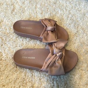 Steve Madden Womens Open Toe Flat Knot Slip-On Slides Sandals Pink Size 8